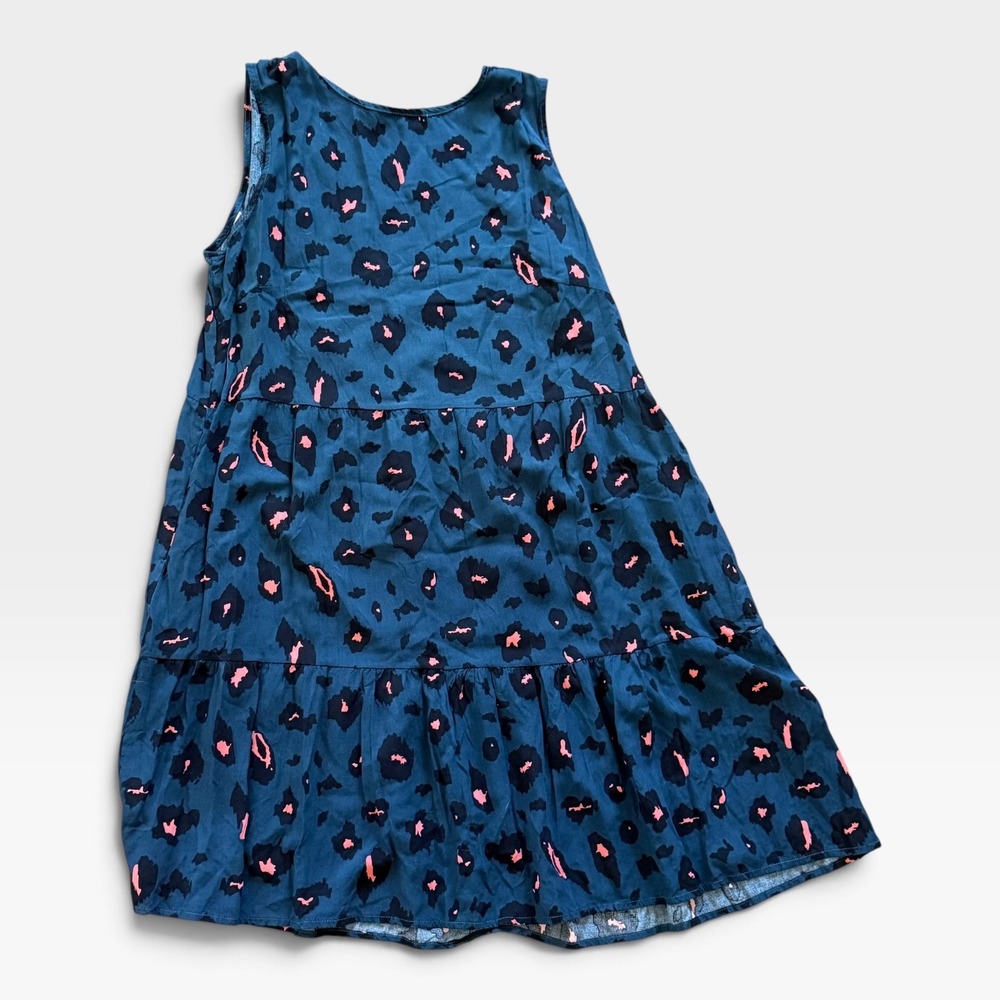 SHEIN Womens Teal Green Pink Leopard Print Tiered Babydoll Dress Size L Pockets